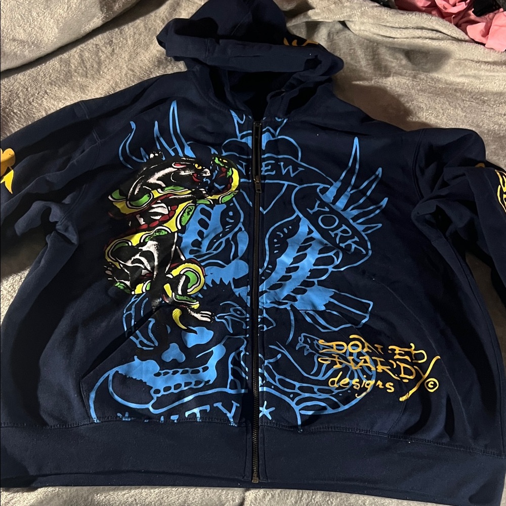 Ed Hardy Dark Blue Graphic Zip-Up sweatsuit